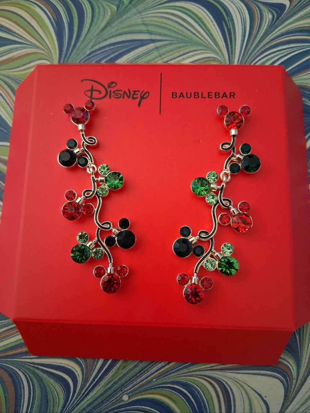 BaubleBar Festive Mickey Mouse Red and Green Earrings X Pieeced Ears